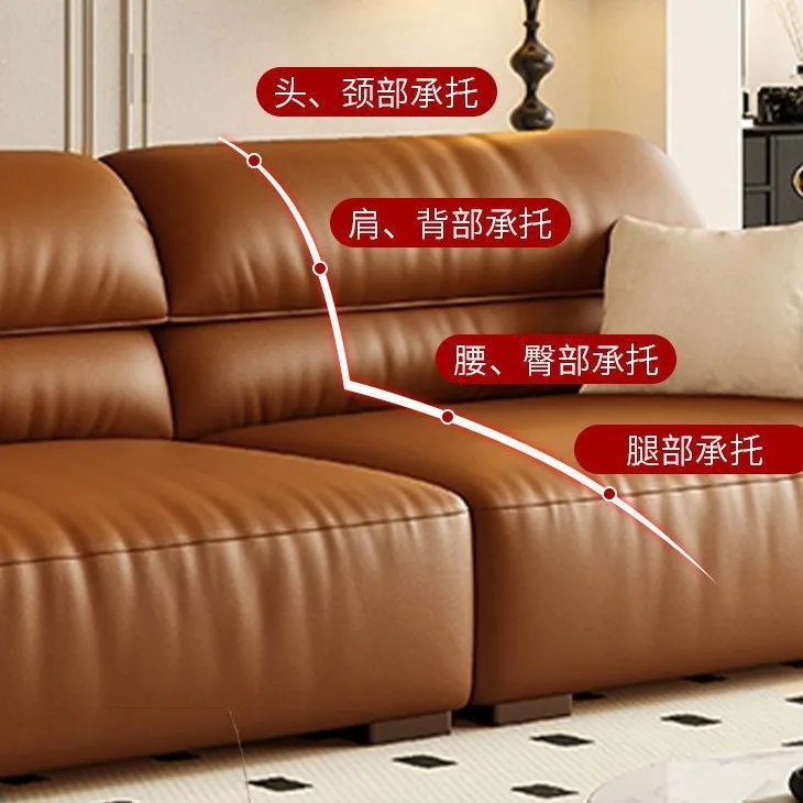 أريكة فنية من الجلد على الأذن، أريكة إيطالية فاخرة وخفيفة الوزن لغرفة المعيشة المنزلية، حجم بسيط وحديث، أريكة جلدية مستقيمة #5