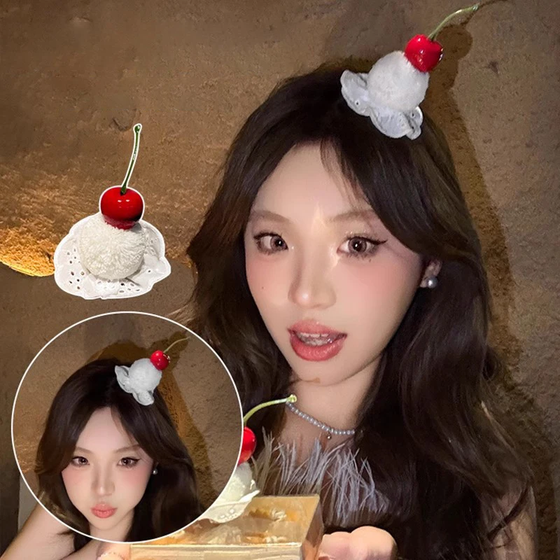 

New Cute Cherry Cake Hair Clips For Women Girls Sweet Children Autumn/Winter Plush Hair Accessories Student Gifts