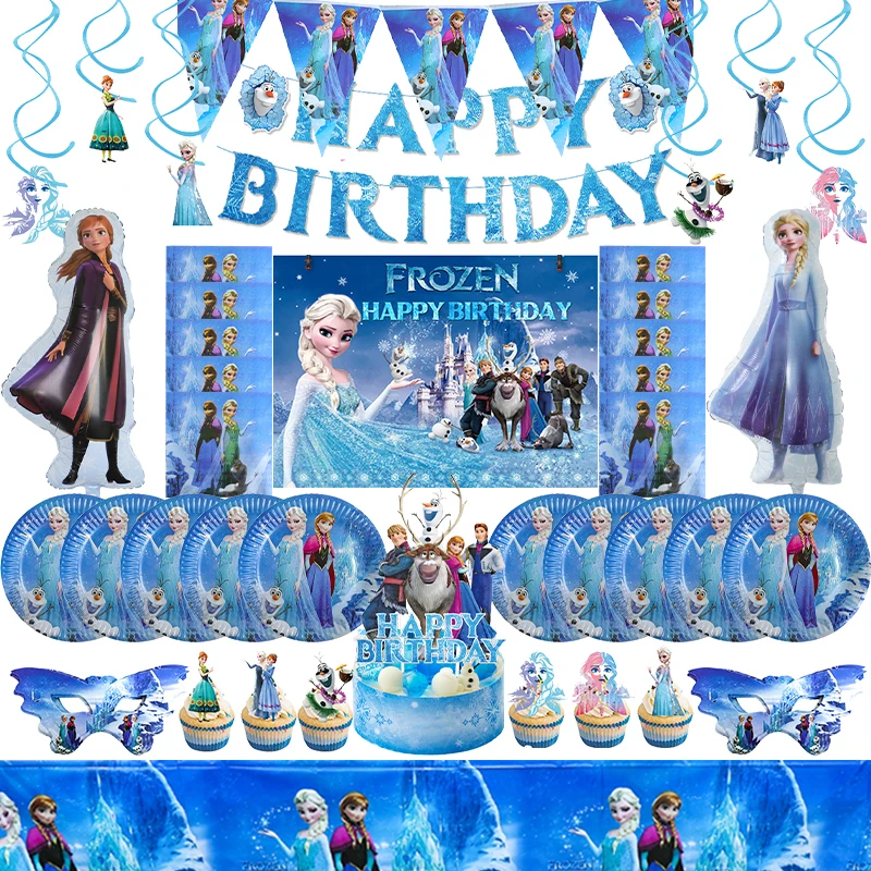 Disney Frozen Birthday Party Snow Queen Birthday Decoration Supplies Tableware Set Cup Plate Balloon Banner Backdrop Girl Event