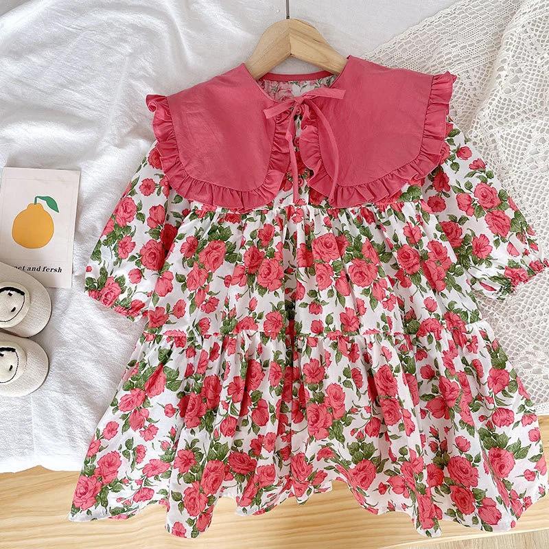 

Girl Dress Kids Skirts Spring Summer Cotton 2022 Red Flower Girl Dress Party Evening Gown Beach Outdoor Children Clothing