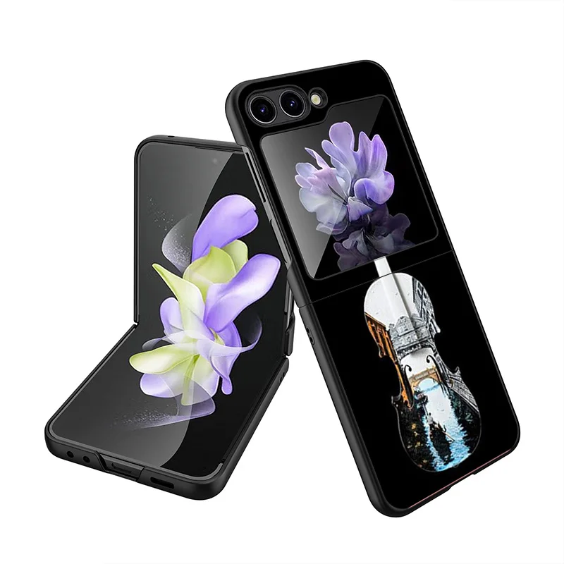For Samsung Galaxy Z Flip6 Flip5 Flip3 Flip4 Violin Girl Angel Hard Black Shockproof ZFlip6 5G Cello Phone Shell Case Cover image 4