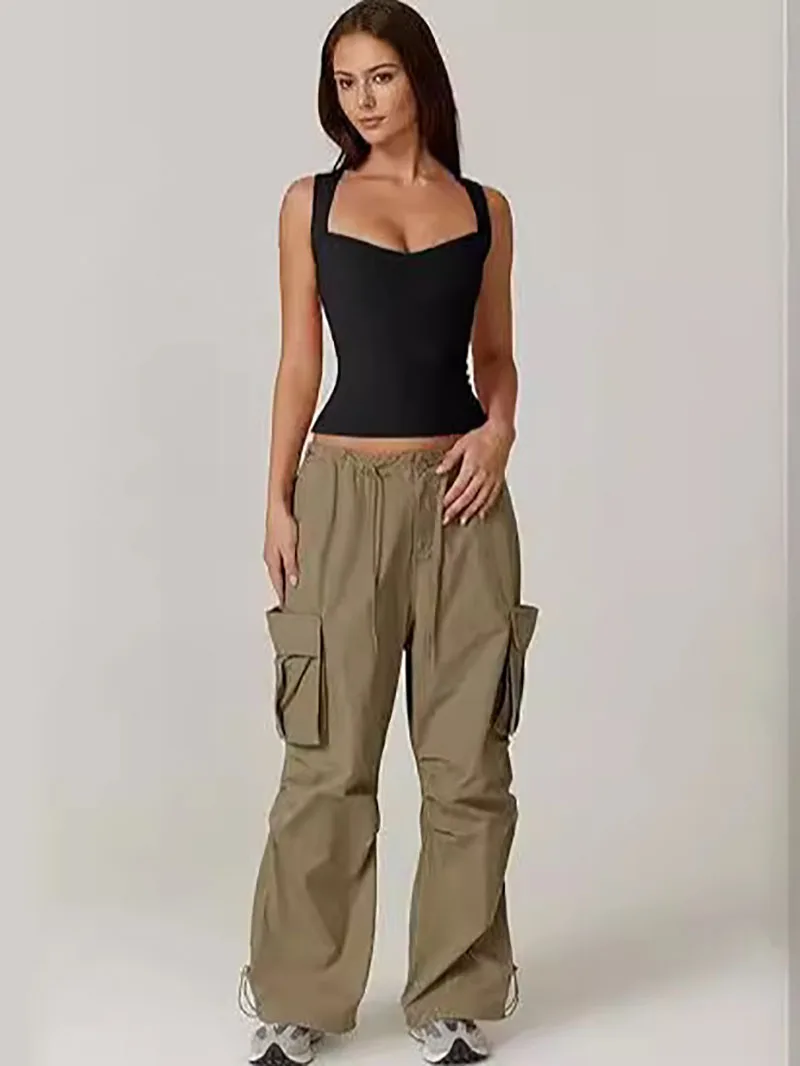 European American women's sleeveless camisole clothing square neck spicy girl vest simple romantic pullover exposed navel top
