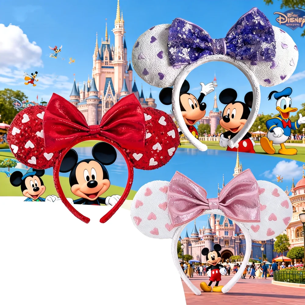 

Disney Mickey Mouse Headbands Red Pink Purpler Loving Heart Bow Hairband Birthday Party Halloween Cosplay Costume For Women