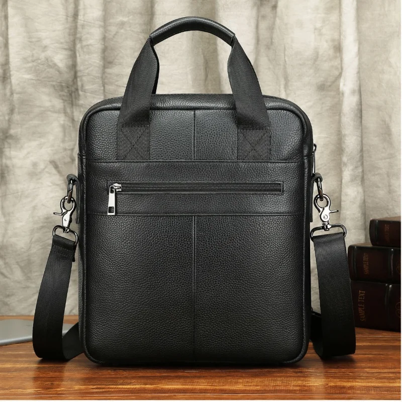 Maleta vertical de couro genuíno com zíper, bolsa de couro masculina, bolsa de ombro masculino, multifunções