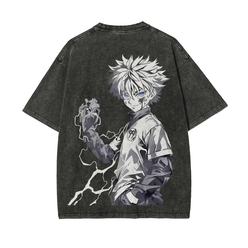 Anime Hunter × Hunter Vintage Washed T Shirt Spring Summer Men's Women Tee Harajuku Streetwear Oversized Top Casual Trendy