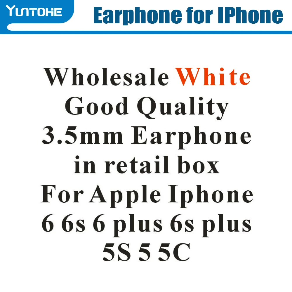 100pcs/lot Hot! Cheapest White Earphone With Remote & Mic For apple IPhone 6 6s 6G Plus 5 S55G in Retail box For Gift