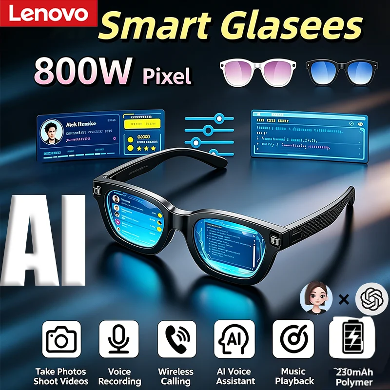 

Lenovo 2026 8k AI Smart Glasses HD Camera Shooting Video Recording Multifunction AI Translation Image Conversation Listen Music