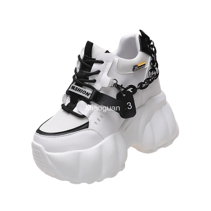 Sneakers Chunky a catena da donna bianco nero moda 10CM di spessore suola Casual da donna scarpe vulcanizzate Sport High Platform donna autunno