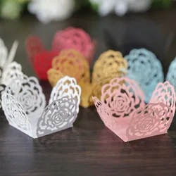 New 50pcs Chocolate Packing Chocolate Tray Paper Dessert Decor Rose Lace Chocolate Candy Cups Hollow-Out Truffle Wrappers Party