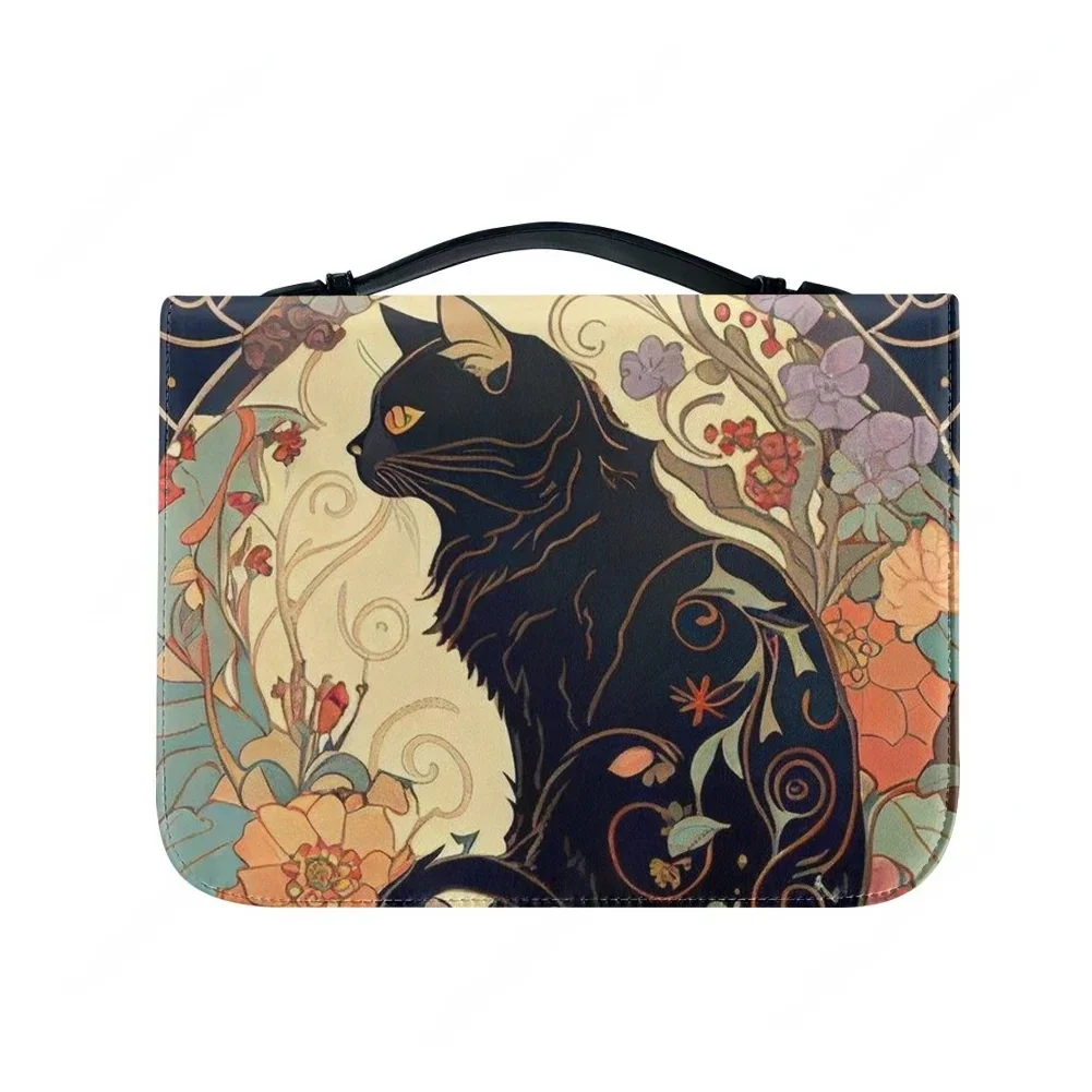 

Retro literary Noble Black Cat Bible Bags Christian Gifts Cover Bible Pack Waterproof Leather Bag Pockets Package Case