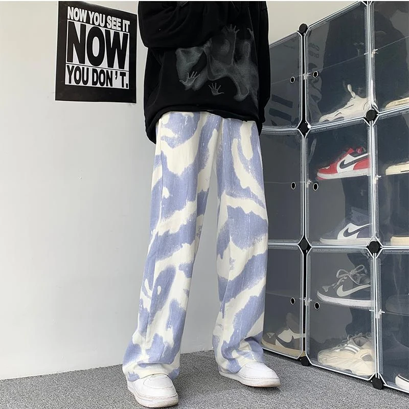 High Street Tie-Dye Casual Pants Men's and Men 2025 Summer New Loose Straight Leg Full Length Mid-waist Versatile Pants Male
