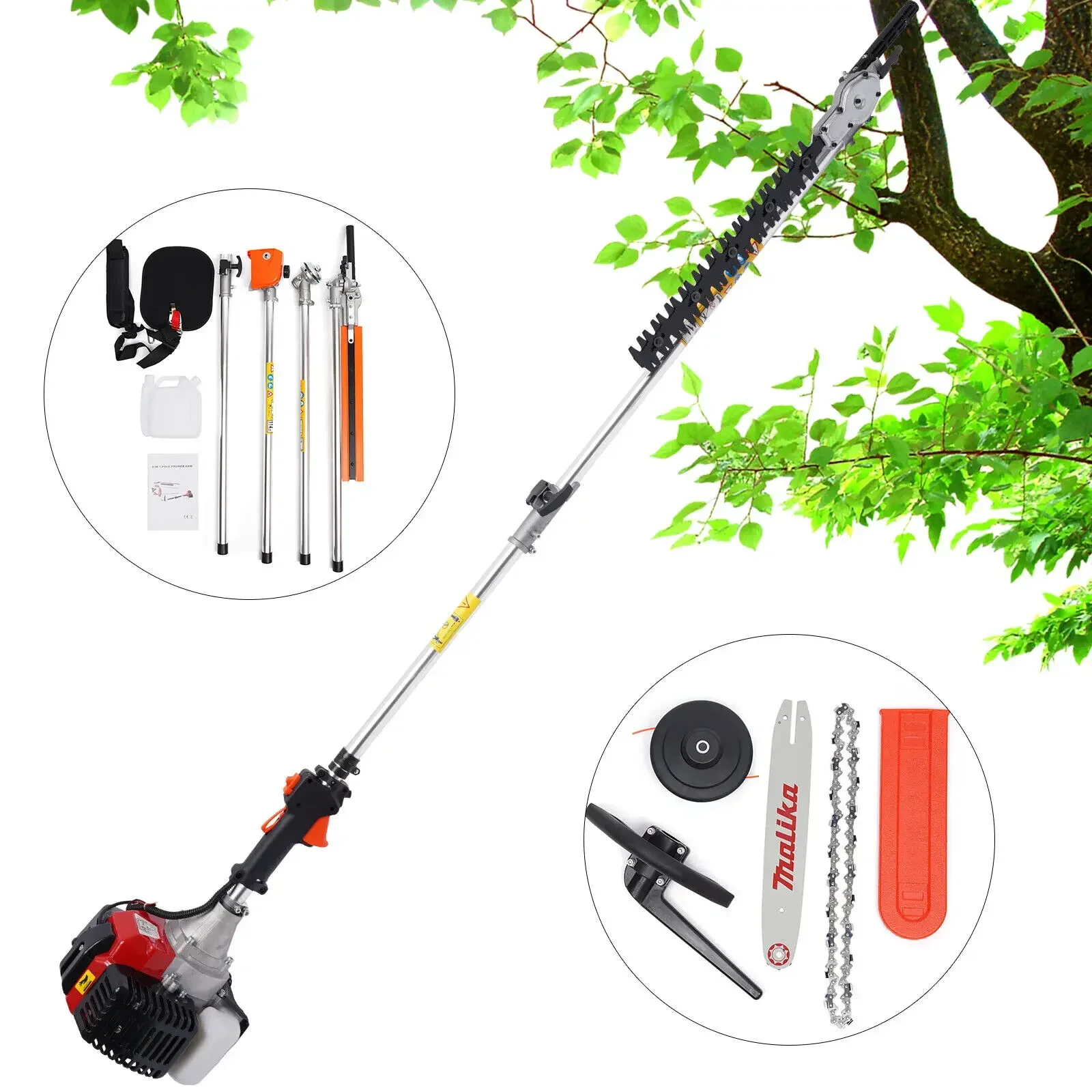 

52CC 10-in-1 Gas String Trimmer – 2-Stroke Engine Brush Cutter & Straight Shaft Weed Eater