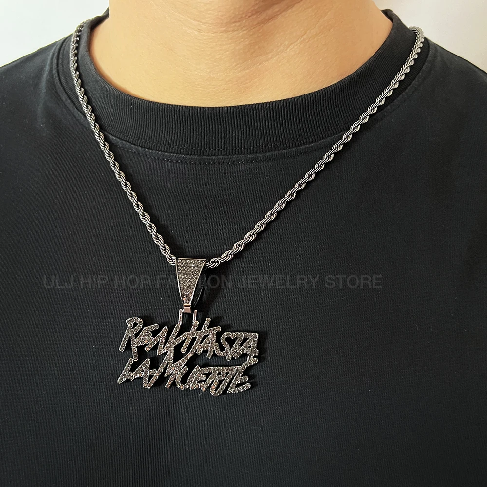 ULJ Hip Hop realhasta Black Letter Bling Pendant Necklace 4mm Tennis chain Iced out Bling Hiphop For Rapper Cool Jewelry