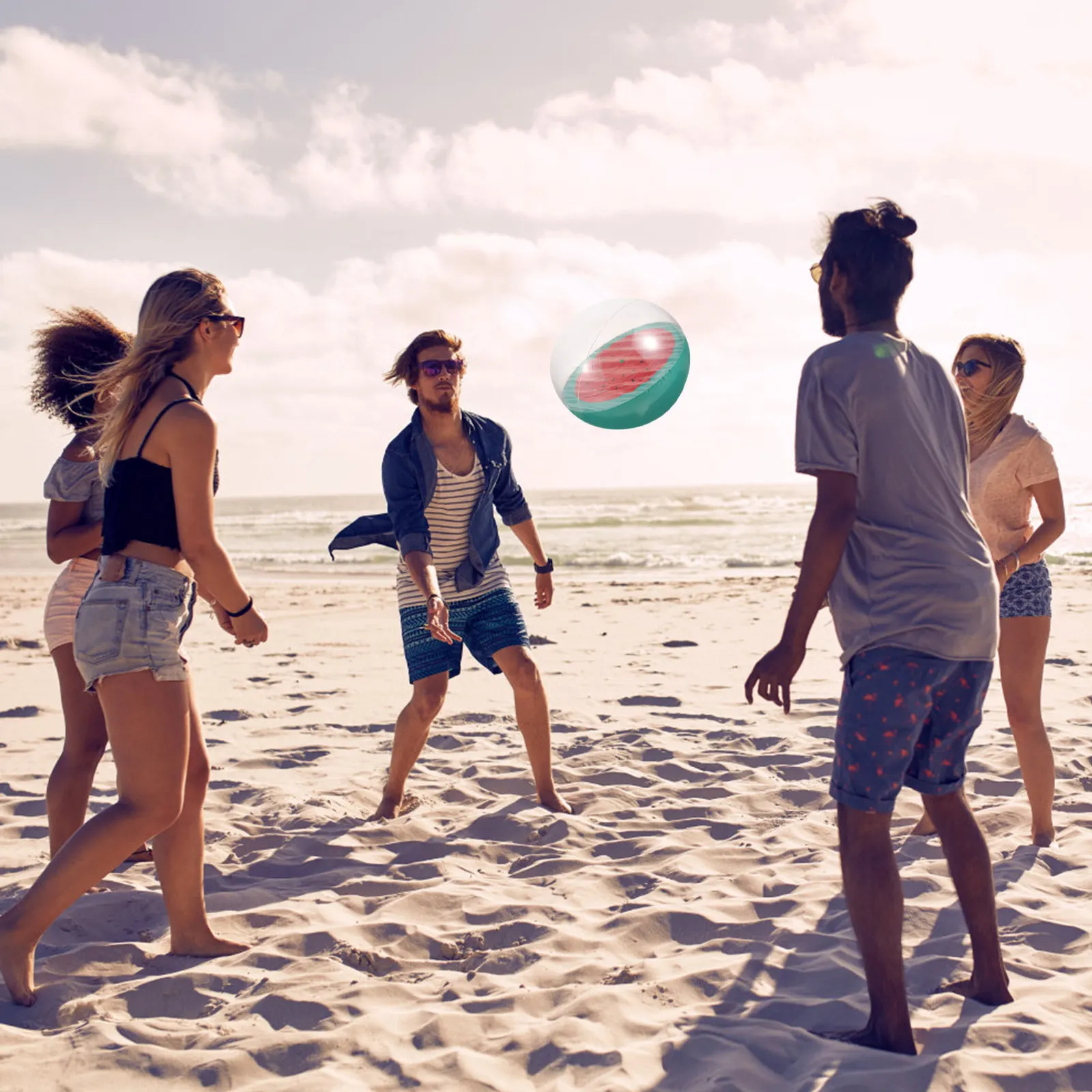 1Pcs 3D Watermelon Inflatable Beach Ball PVC Waterproof Sunscreen Elastic Shiny Large Size Water Playing Ball for Pool Garden