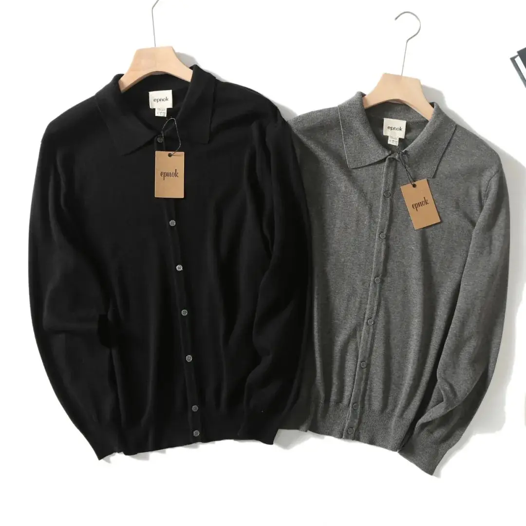 

Вязаный кардиган для мужчин на раннюю весну, однотонный, для повседневной носки, с эластичным воротником, свободного кроя