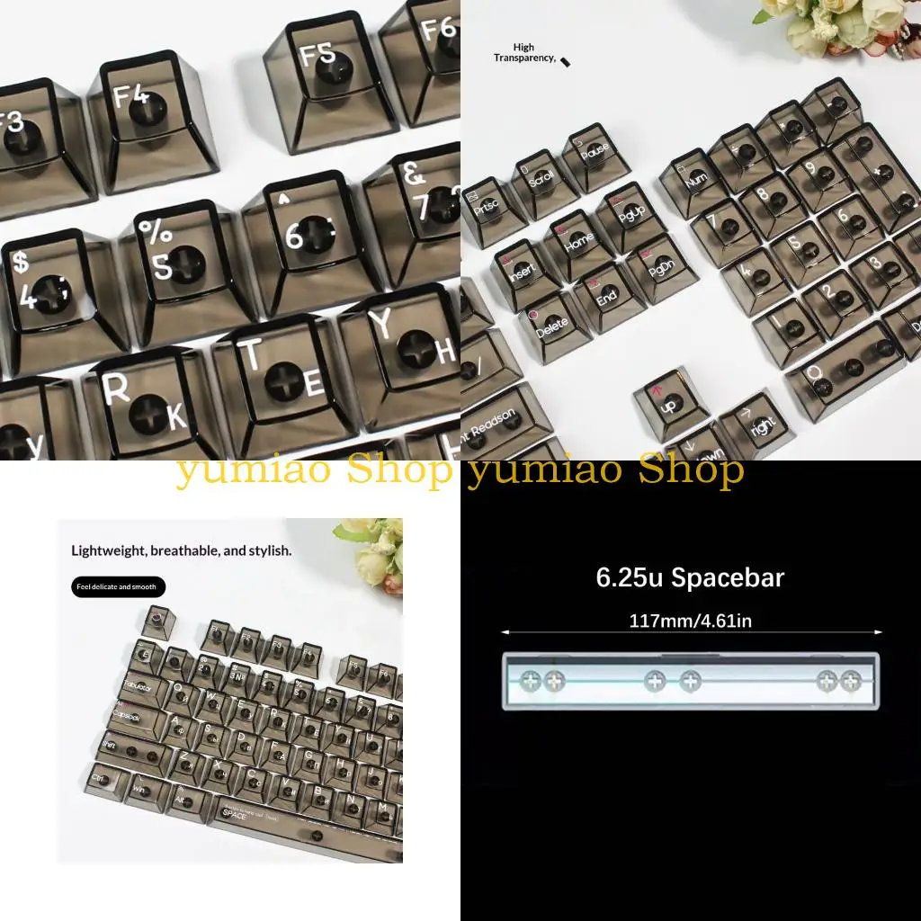 587B Russian Crystal Transparents Keycaps Set Original Profile, Full 132Keys Backlit Keycaps for Mechanical Keyboards