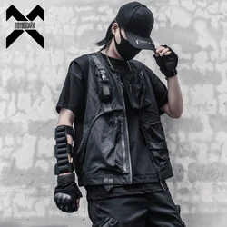 Hip Hop Tactical Cargo Vest Men 2025 Autumn Multi-pocket Functional Sleeveless Jacket Casual Men Vest Coat Techwear Black