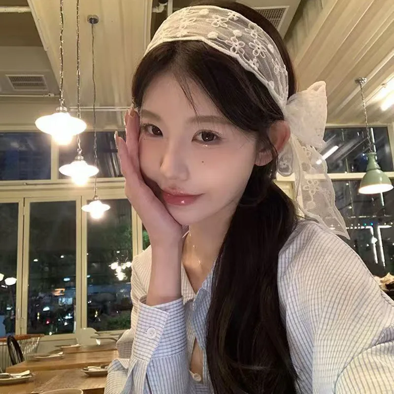1 Pcs Women's Hair Band French Lace Bow Wide Edge Sweet Cute Japanese Lolita Gentle Versatile Headwear Hair Accessories Girl