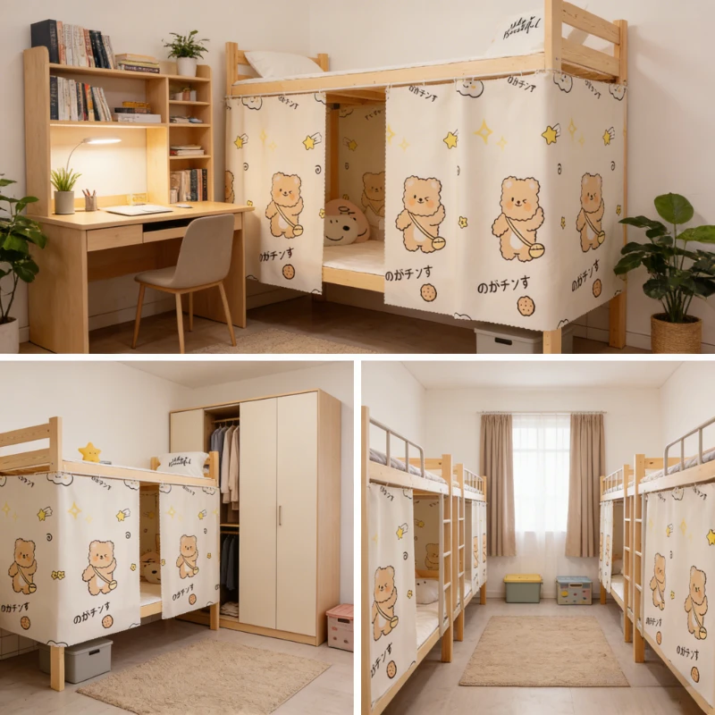 

2PC Bunk Bed Curtains Blackout Privacy Protection with Hooks Easy Install Breathable Curtains for Student Dorm Upper Lower Bunks