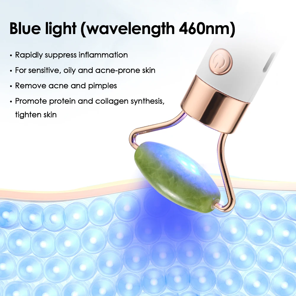 Beauty Wand เครื่องนวดหน้าไฟฟ้า Vibrating Rose Quartz Aventurine หยก 3D Roller Face Lifting Body Facial Gua Sha Jade Roller