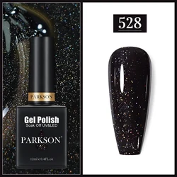 Parkson-Gel Primer Esmalte, Verniz Híbrido, Soak Off, Top Base, Arte, Cores Glitter Preto, LED UV, Nova Chegada, 12ml