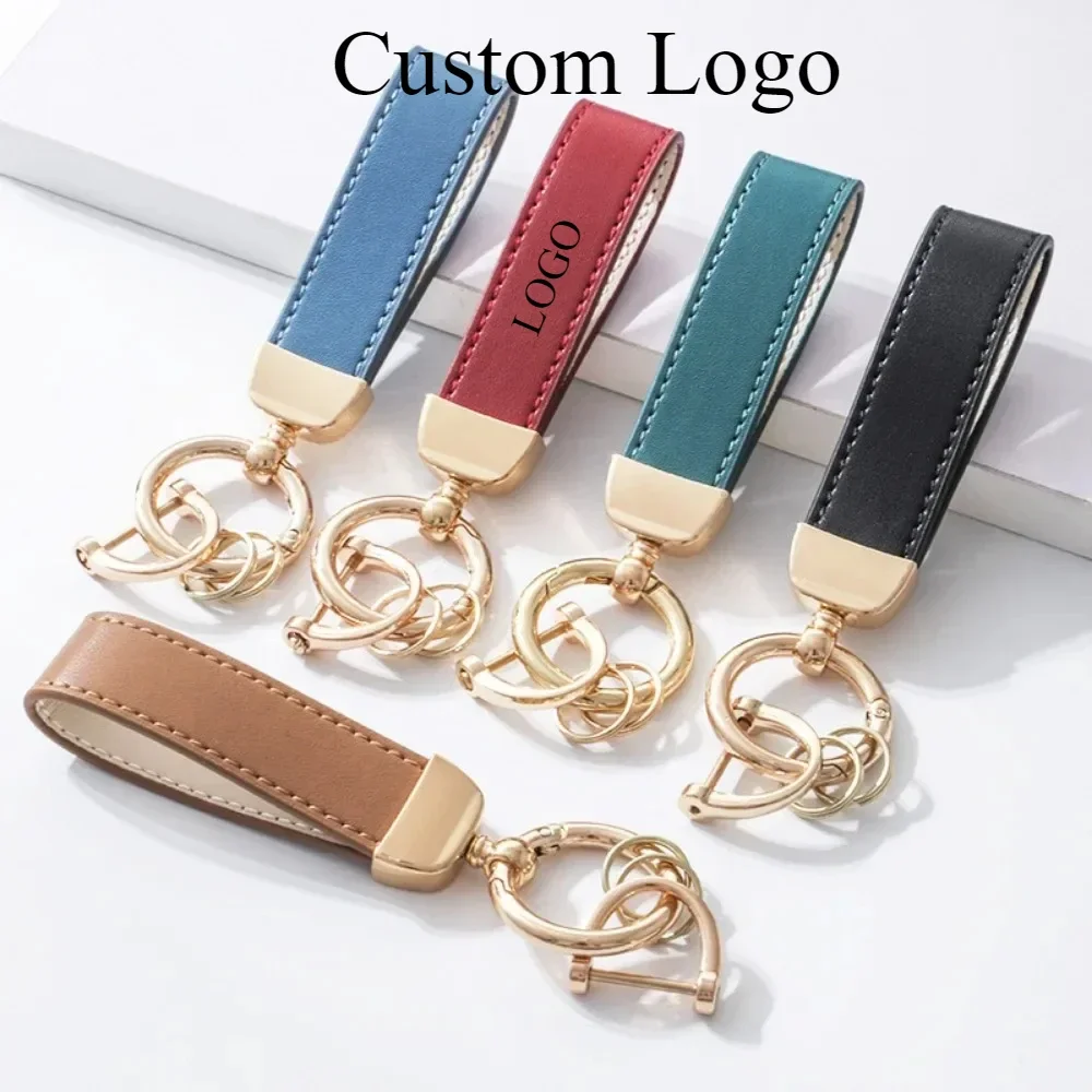 Customized Logo Name PU Leather Keychain Business Leather Key Chain for Men Women Car Keyring O-ring Engraved Engraving Gift