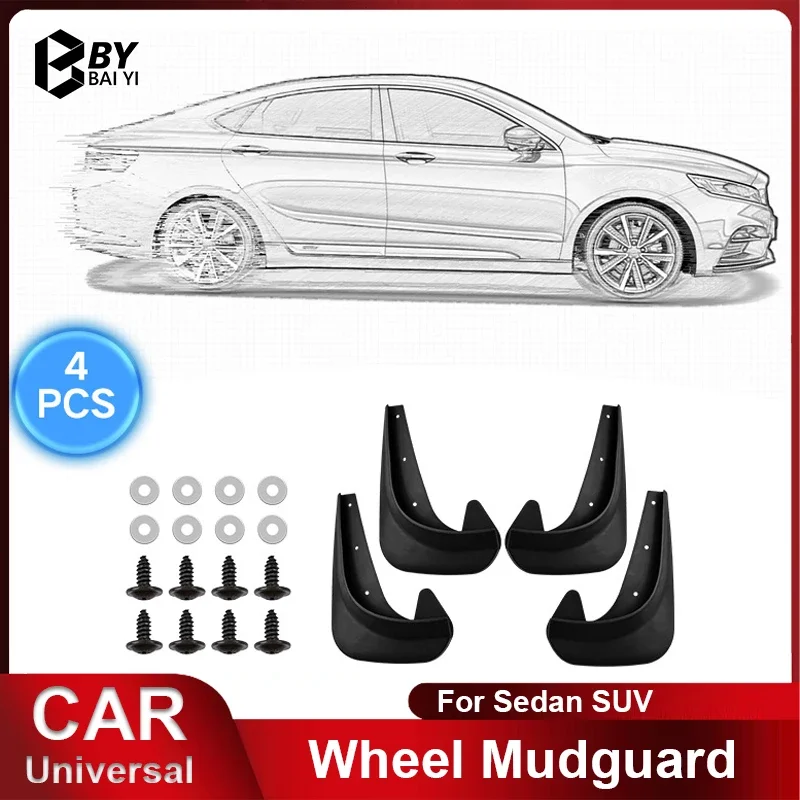 4Pcs Universal Car Fender ABS Soft Rubber Splash-proof Mudguard Suitable for Cars SUV Car Modification Accessories