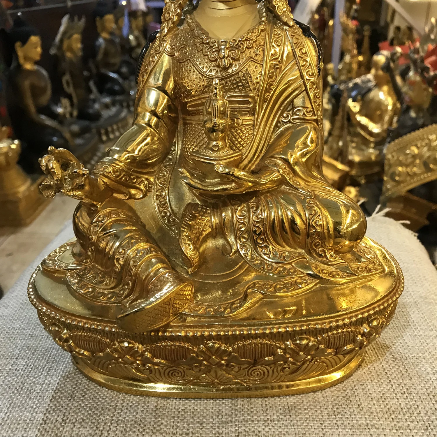 large Nepal Buddhism Copper gilding Padmakara Rinpoche Buddha statue bless family Shrine altar Almighty