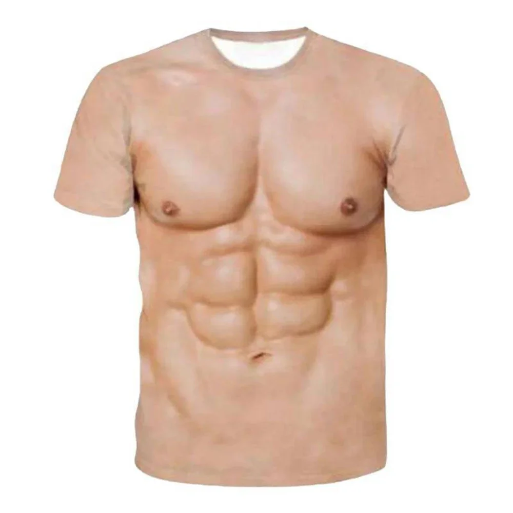 Camiseta de manga corta para hombre, camisa con estampado 3D de músculos en el pecho, Tops básicos divertidos de verano, ropa nueva