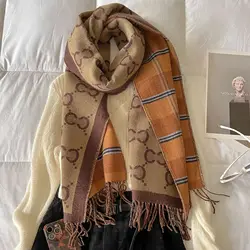 New Women Double Cashmere Scarf Big Shawl Winter Warm Soft Solid Fashion Brand Bandana Lady Pashmina Tassel Blanket Scarves