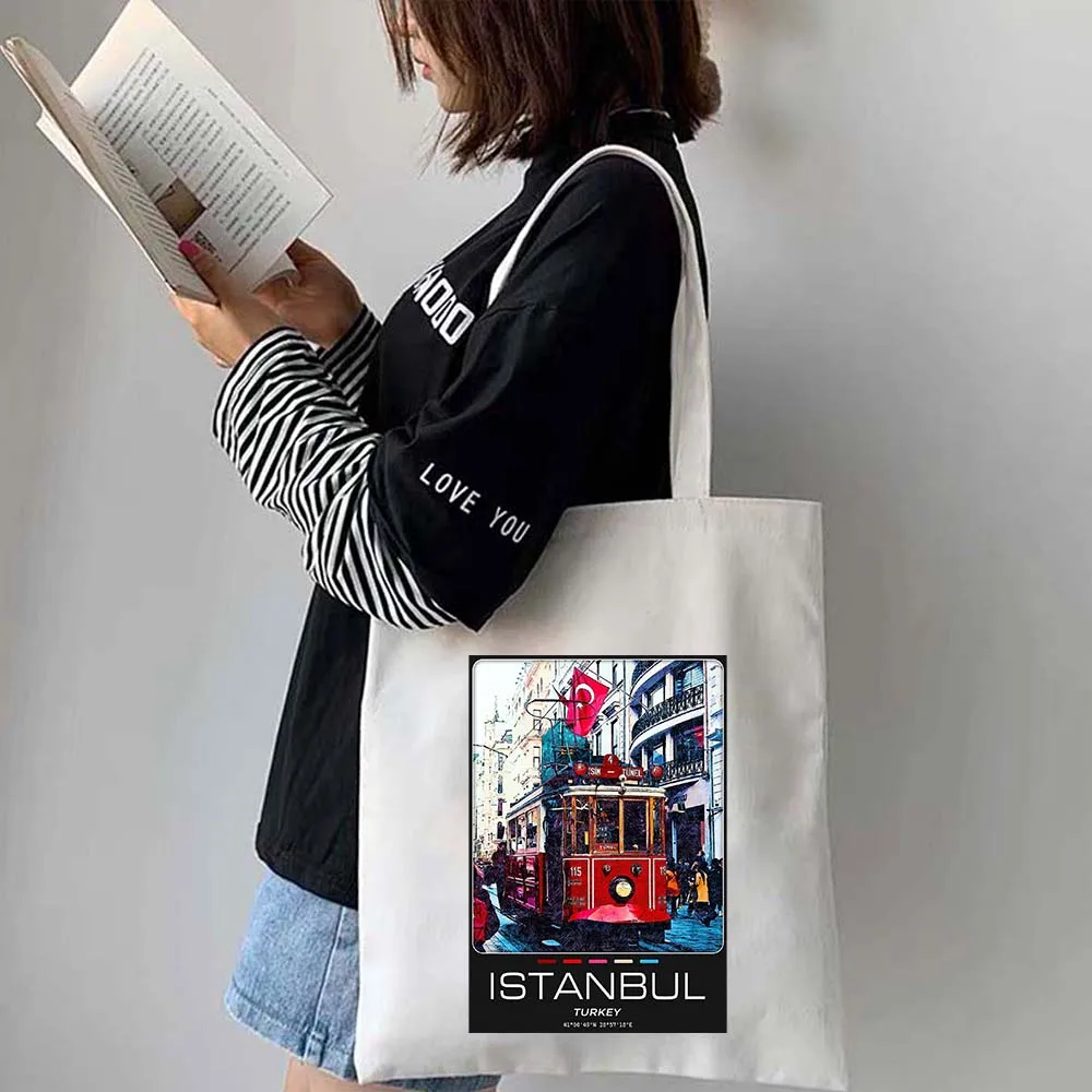 أمستردام برشلونة كييف كايرو اسطنبول مدريد أثينا رسم يدوي ألوان مائية حبر لوحة زيتية قماش حمل حقيبة كتف حقيبة يد صديقة للبيئة