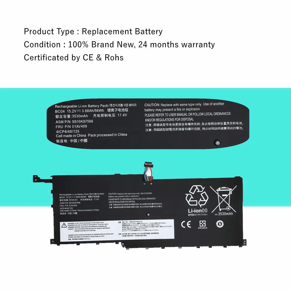00HW028 00HW029 01AV409 01AV410 01AV438 01AV439 Laptop Battery For Lenovo ThinkPad X1 Carbon 4th Gen Yoga 1st 2nd Gen 01AV440