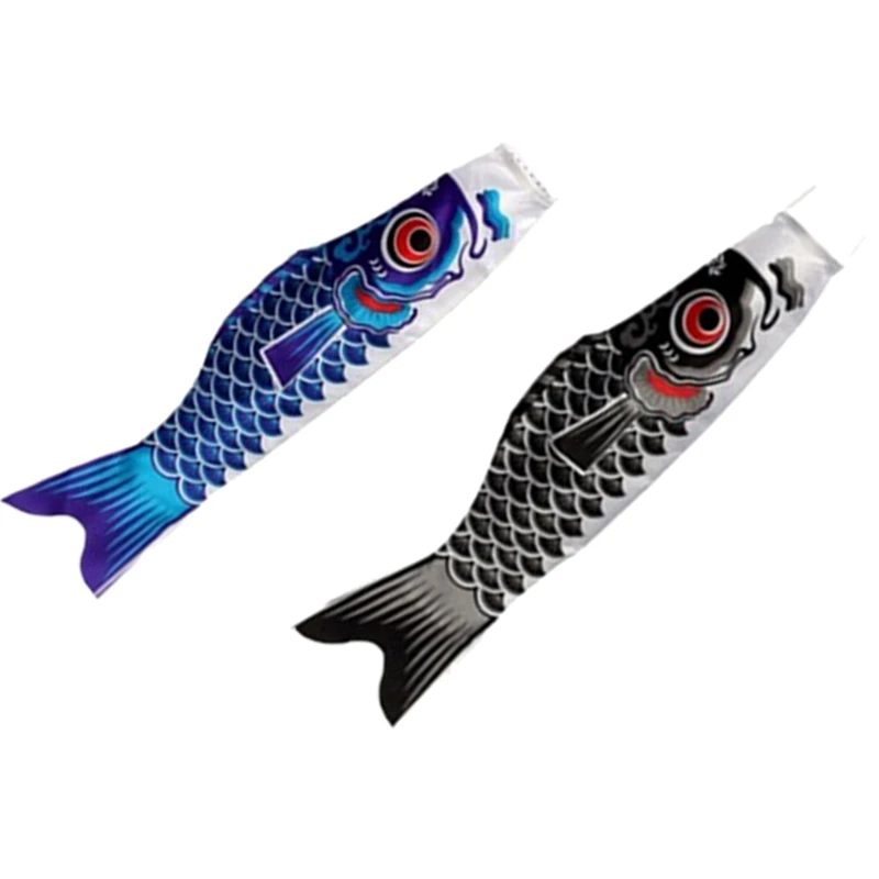 2 Pcs Japanese Carp Windsock Streamer Fish Flag Kite Fish Colorful Windsock Carp Wind Sock Flag 150Cm, Black & Blue