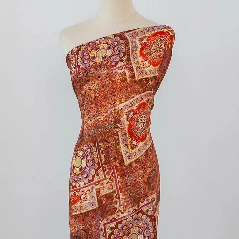 

1yard Unique flowers print material High quality ramie fabric for sewing Customized handmade DIY for dresses clothing fabric