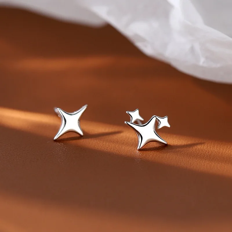925 Sterling Silver Needle Mini Asymmetric Star Stud Earrings For Women Classic Fashion Jewelry Piercing Hole Accessories