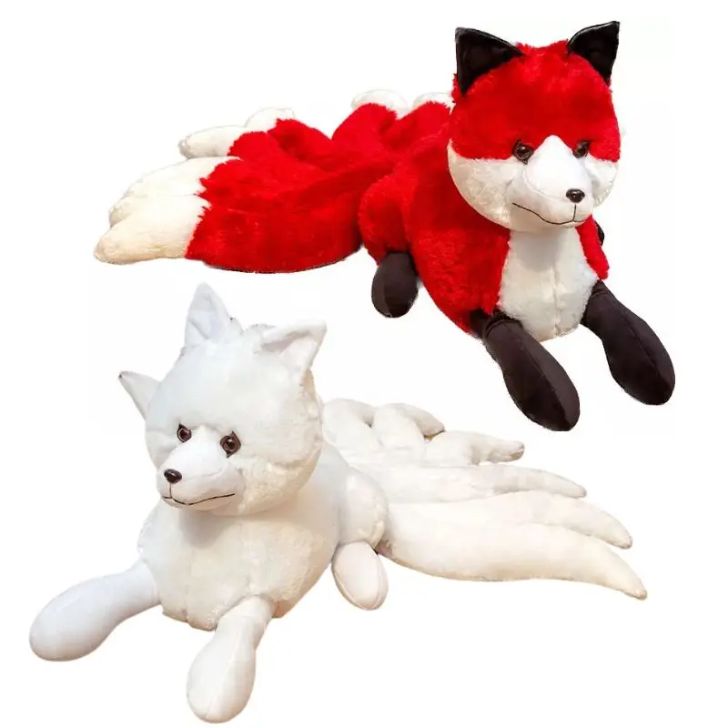 Cute Soft White Red Nine Tails Fox Plush Toys Stuffed Animal Nine-Tailed Fox Kyuubi Kitsune Dolls Creative Gifts Kids Christmas