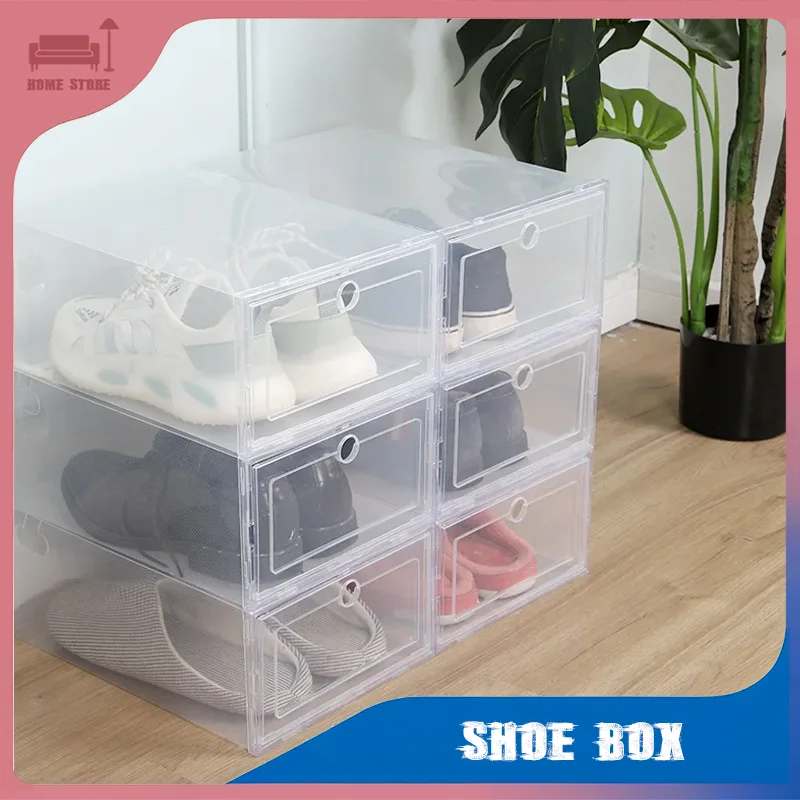 

Transparent Folding Plastic Shoe Case Stackable Shoe Box Organizer Thickened Drawer Design Shoes Organizer Containers Shoebox