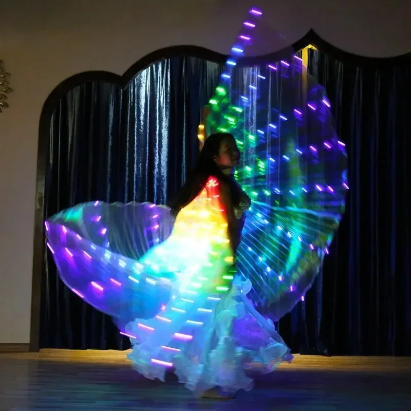 Costume da mantello a colori a LED con luce incandescente Mantello da ballo Danza del ventre Ali di farfalla Fan luminosi per spettacoli di carnevale