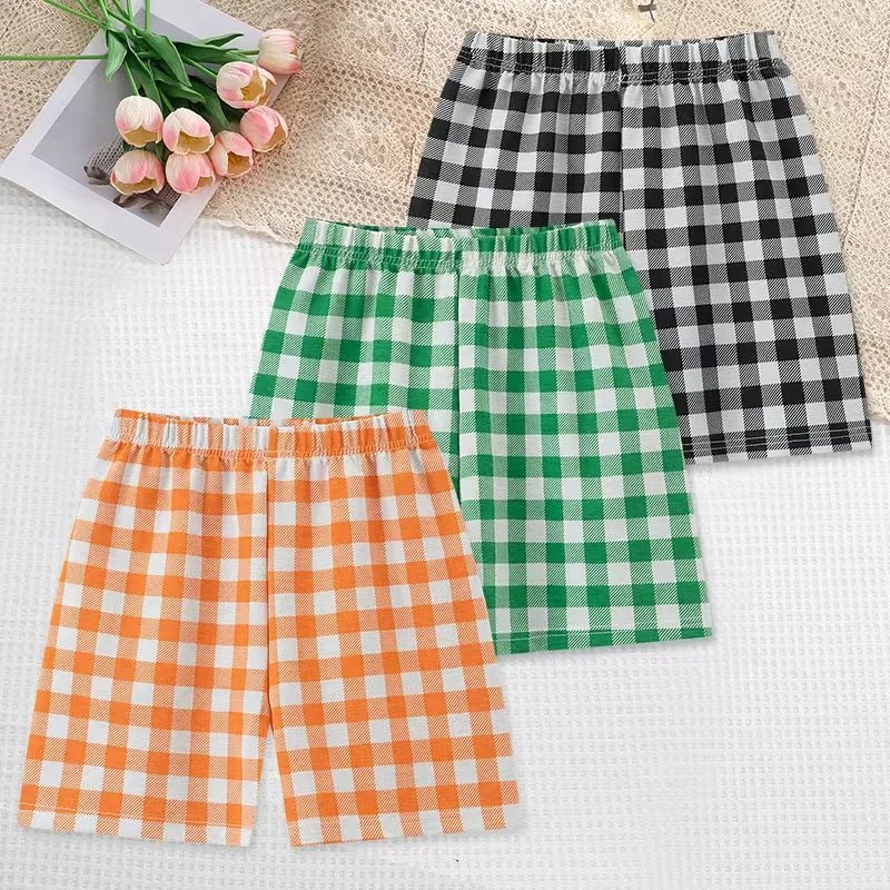 Children's Summer Multi-Color Checkered Casual Sports Shorts for Boys and Girls, Comfortable and Elastic Waisted Versatile Pants