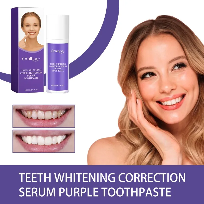 Teeth Whitening Correction Serum Purple Toothpaste Cleans Mouth Fresh Breath Remove Yellow Stains Teeth Decontamination Care