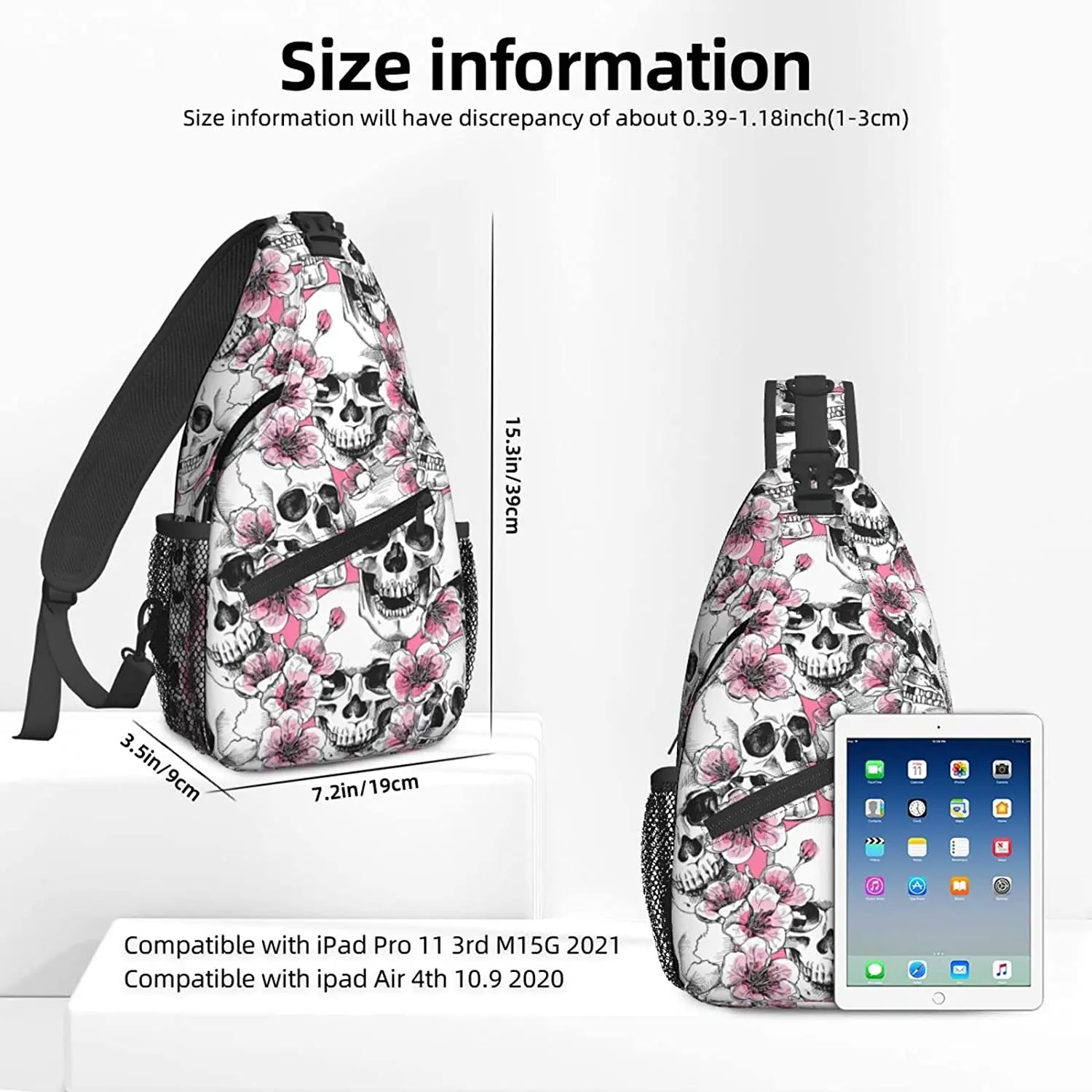 Sugar Skull Skeleton Flower Pink Sling Backpack Chest Bag Crossbody Shoulder Bag Gym Cycling Travel Hiking Daypack For Men Women