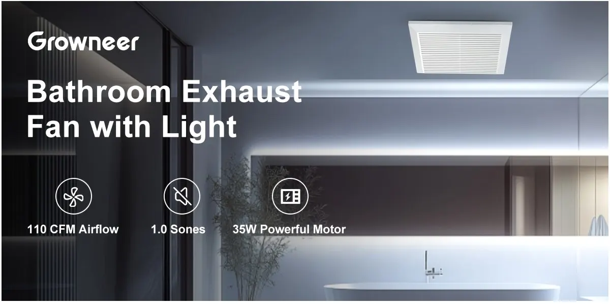

Quiet Bathroom Exhaust Fan – 110 CFM Airflow, Low-Noise 1.0 Sone Design, No Attic Installation Required, Flexible Ceiling or Wall Mounting, Compact 7.68" x 9.25" Size, Sleek White Finish