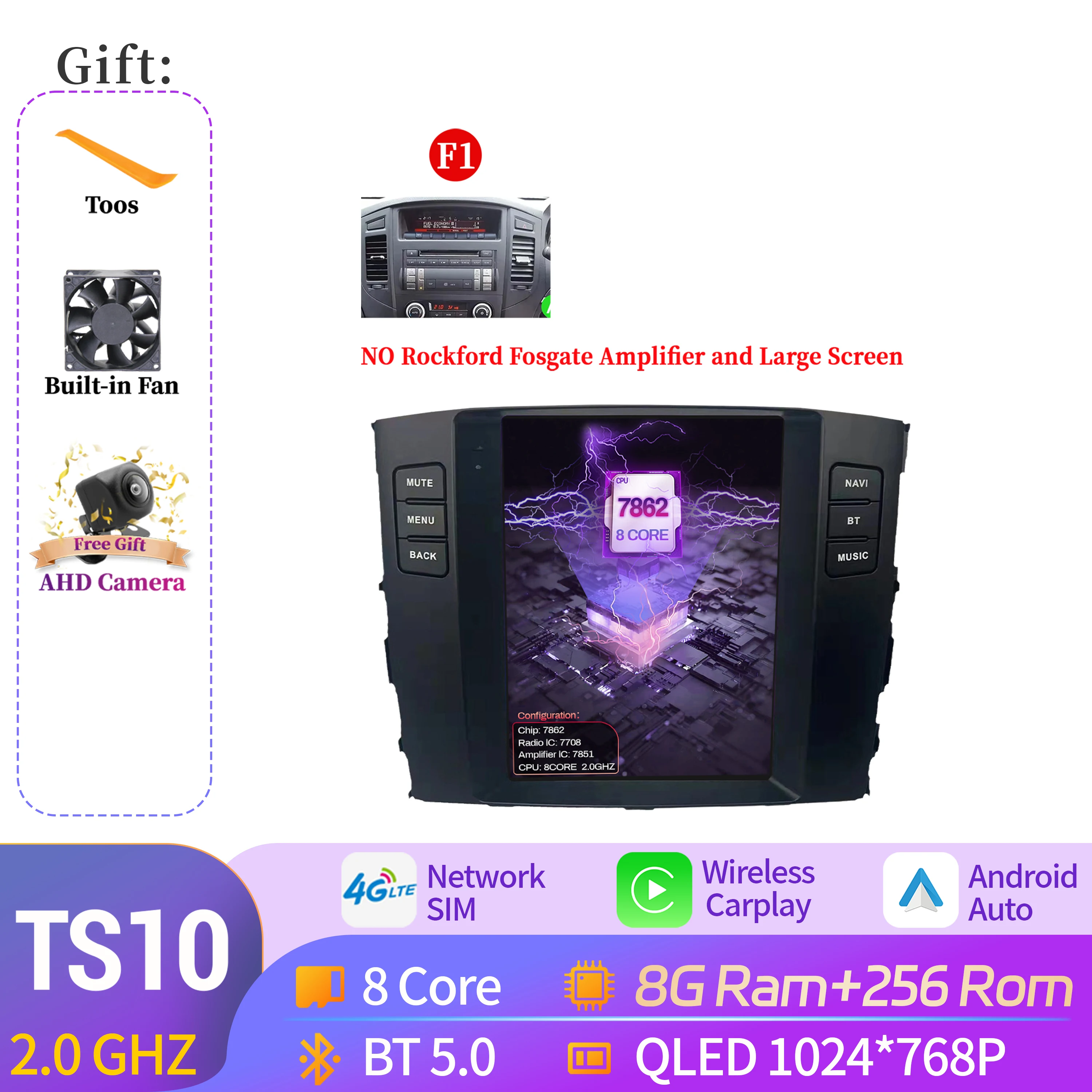 9.7 "Voor Mitsubishi Pajero 4 V80 V90 2006-2014 Autoradio Navigatie Voor Auto Multimedia Speler Navigatie Android 14 QLED Scherm