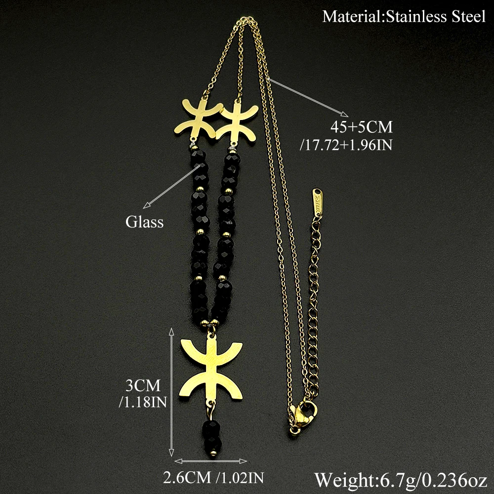 Vintage Nordafrikanische Berber-Symbol-Halskette für Frauen Edelstahl Amazigh Yaz Böhmischer Ethnischer Stammes-Langketten-Schmuck Geschenke – Detail 3