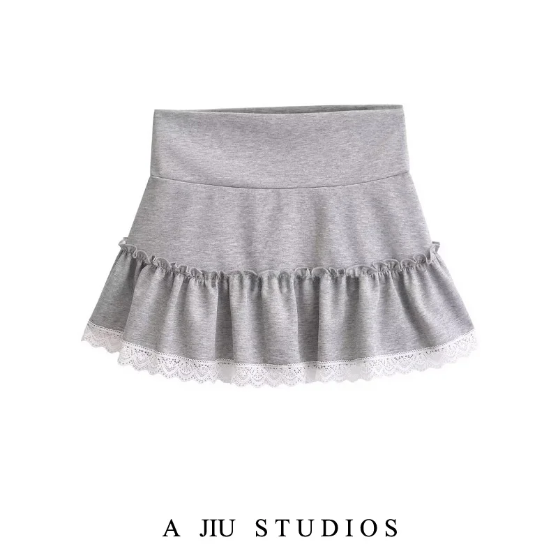 Hoge taille kanten inzetstuk plooirok dames zomer Amerikaanse retro a-lijn afslankende bodycon rok zoete sle ort rok