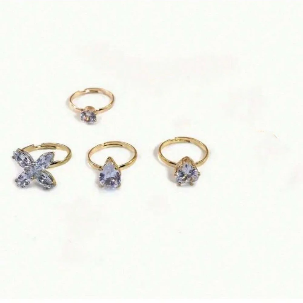 4pcs Exquisite Zircon Flower Love Foot Ring Ladies Shiny Fashion Open Foot Ring Sexy Summer Beach Accessories