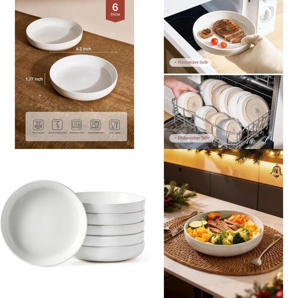 

Set of 6 White Pasta and Salad Bowls, Ideal for Housewarming, Thanksgiving, Christmas Gifts