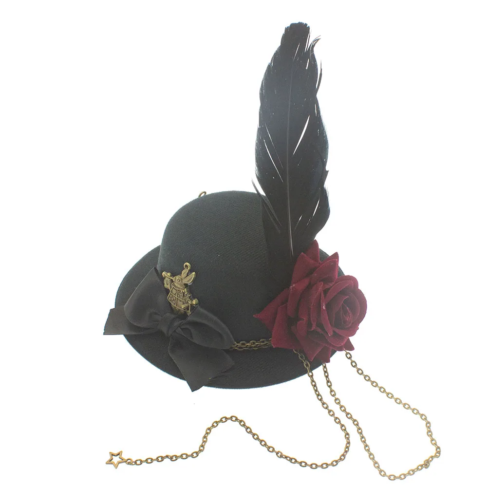 Top Hat Lolita Hoofdtooi Kleine Top Hat Konijn Rose Meisje Haar Accessoires Cosplay Halloween Party Haarspeld Hoed