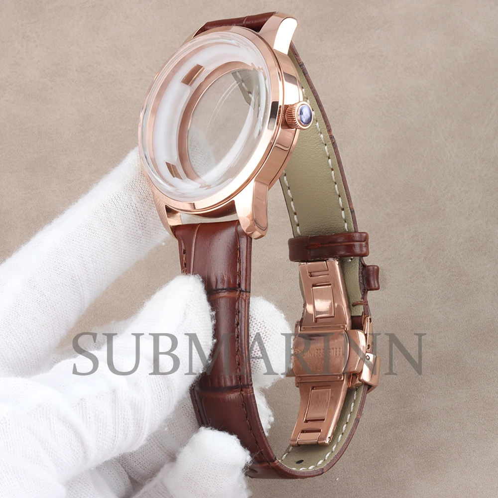 Rose Gold/Silver 40mm Men's Case Arched Glass 316L Stainless Steel 20MM Leather Strap For Cocktail NH35 NH38 Movement 35mm Dial - view 5