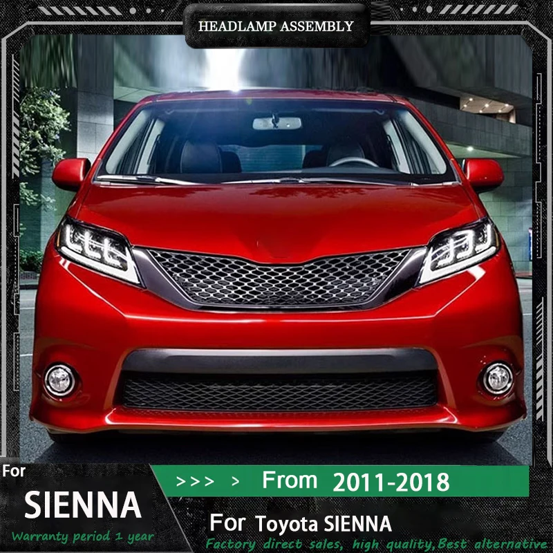 

1 пара светодиодных фар для Toyota Sienna Senna 2011-2020, фара в сборе, светодиодные дневные ходовые огни, динамический указатель поворота